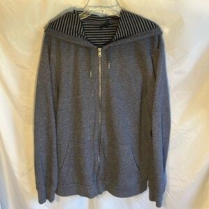 Gray Armani Exchange hoodie with pops of color and black/gray striped inside